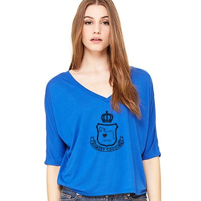 Horsey Couture Blue Flowy V-neck Tee